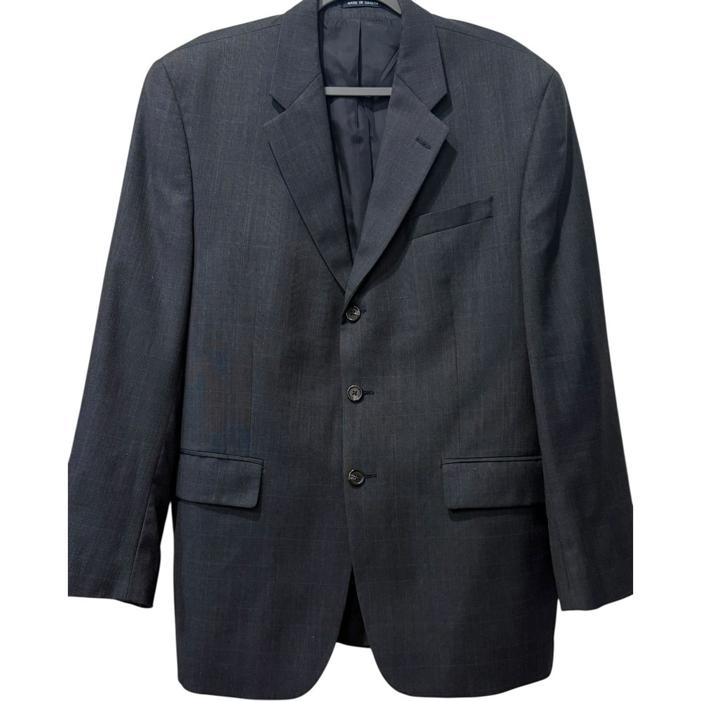 Ralph Lauren Vintage Windowpane Wool Blazer Navy Sport-Coat Made in Canada 42R